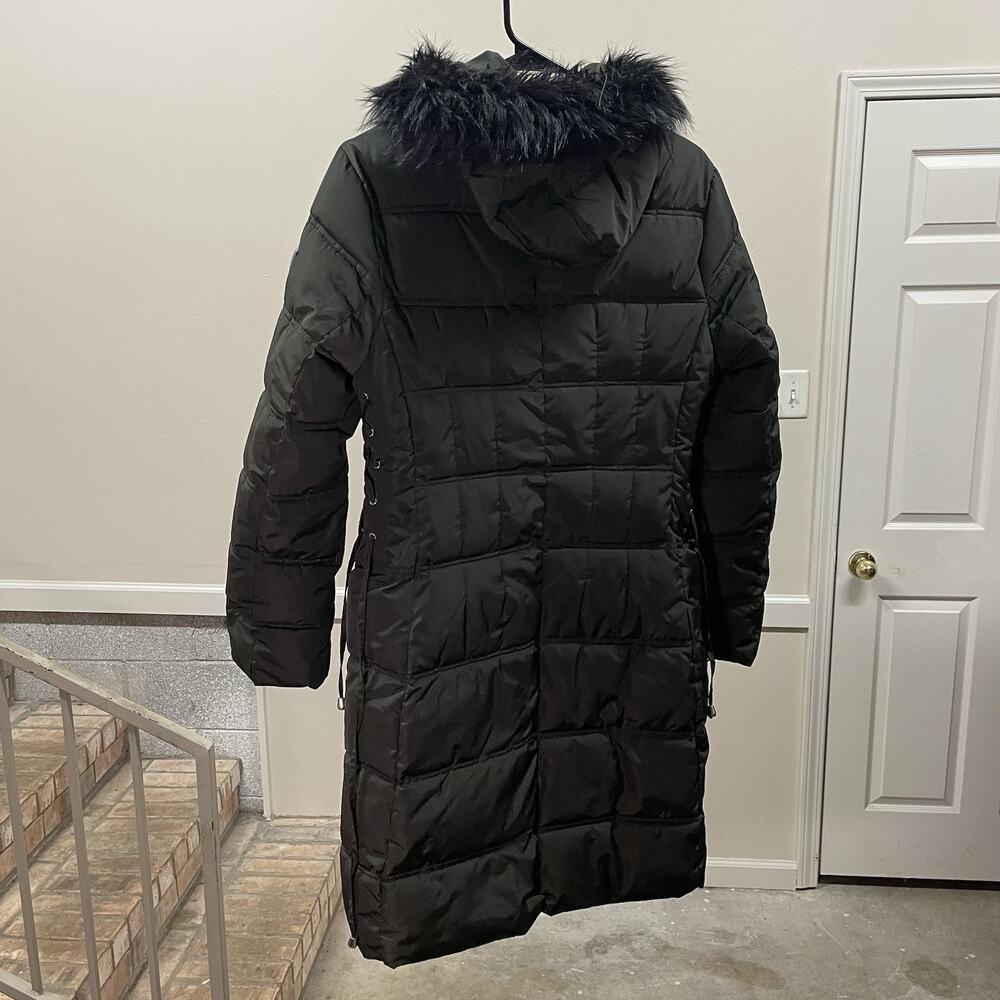 GUESS Puffer Coat Dark Green Women’s Medium Long Hooded Faux Fur Winter NWOT - Picture 14 of 14